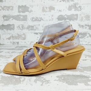NEW Caslon Paola Tan Strappy Square Toe Buckle Sling Back Wedge Sandals W1142